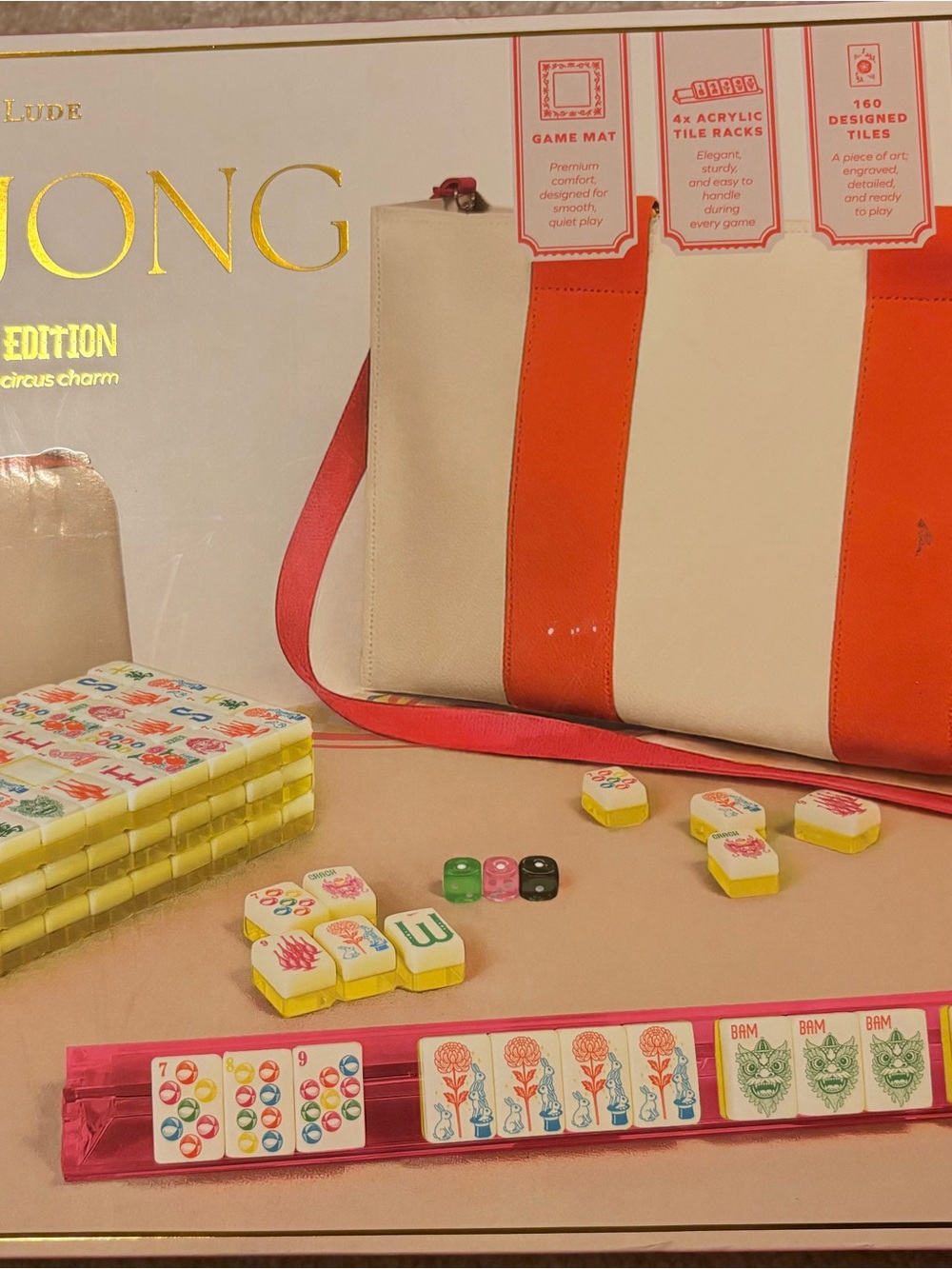 Mahjong Travel Set - Cream & Orange Game Bag with Tiles